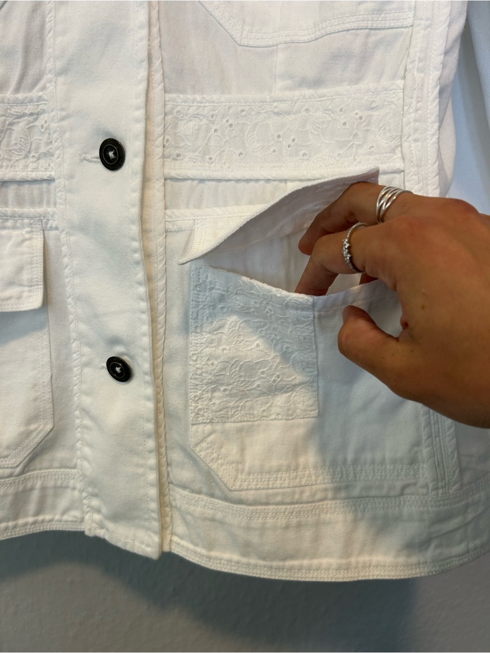 White Utility Button-Front Jacket by Rina - Picture 9 of 11